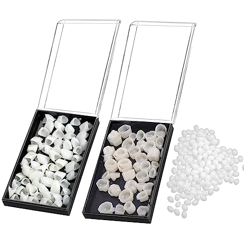 Geodurn Temporary Fake Tooth Cap Crown Veneers 120 Pieces Front Back Anterior and Molar Posterior Teeth with Tooth Repair Thermal Beads Cap Filler for Teaching or DIY
